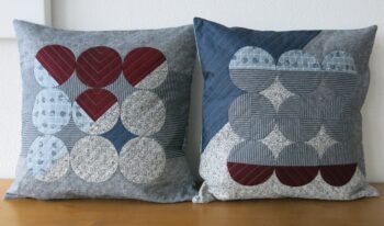 Luna Lovequilts - Quilted cushions / pillows - Combining circles, Carolyn Friedlander prints, Oakshott fabrics and Essex Linen