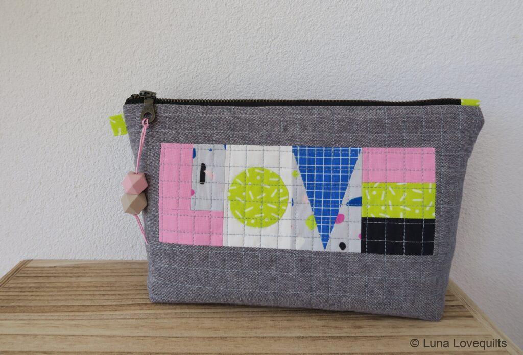 Luna Lovequilts - LOVE quilted pouch - Snap to Grid collection by Kim Kight for Cotton and Steel