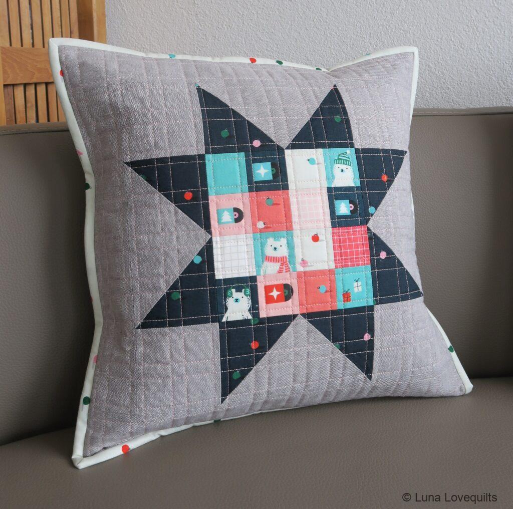 Luna Lovequilts - Quilted pillow / cushion - Flurry Christmas collection from Ruby Star Fabrics