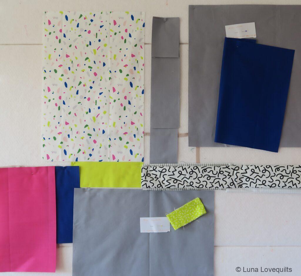 Lunalovequilts - New quilting project #3 - Auditioning fabrics